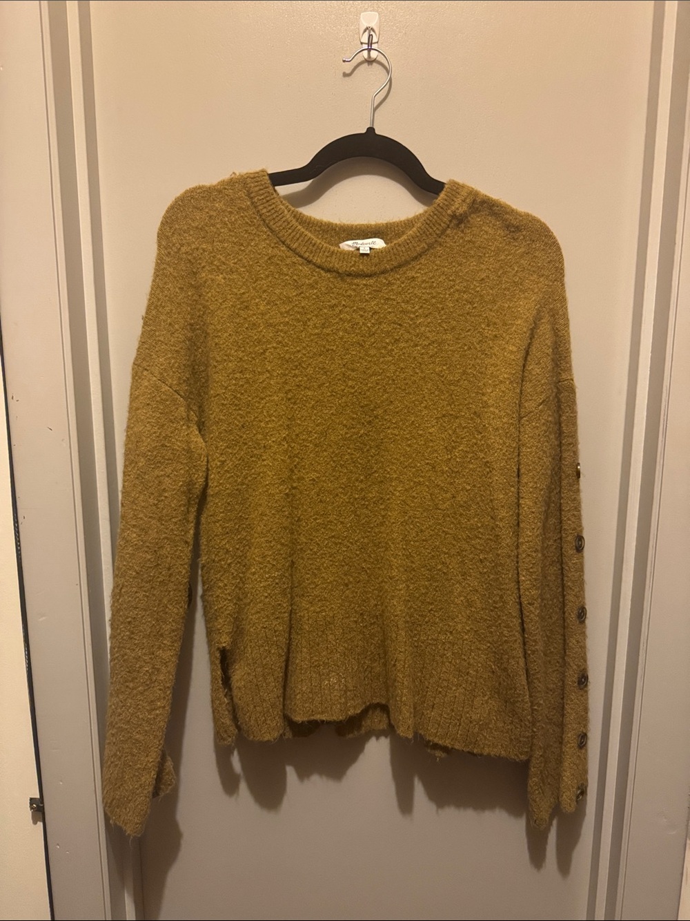 Madewell Mustard Button-Sleeve Crewneck Sweater